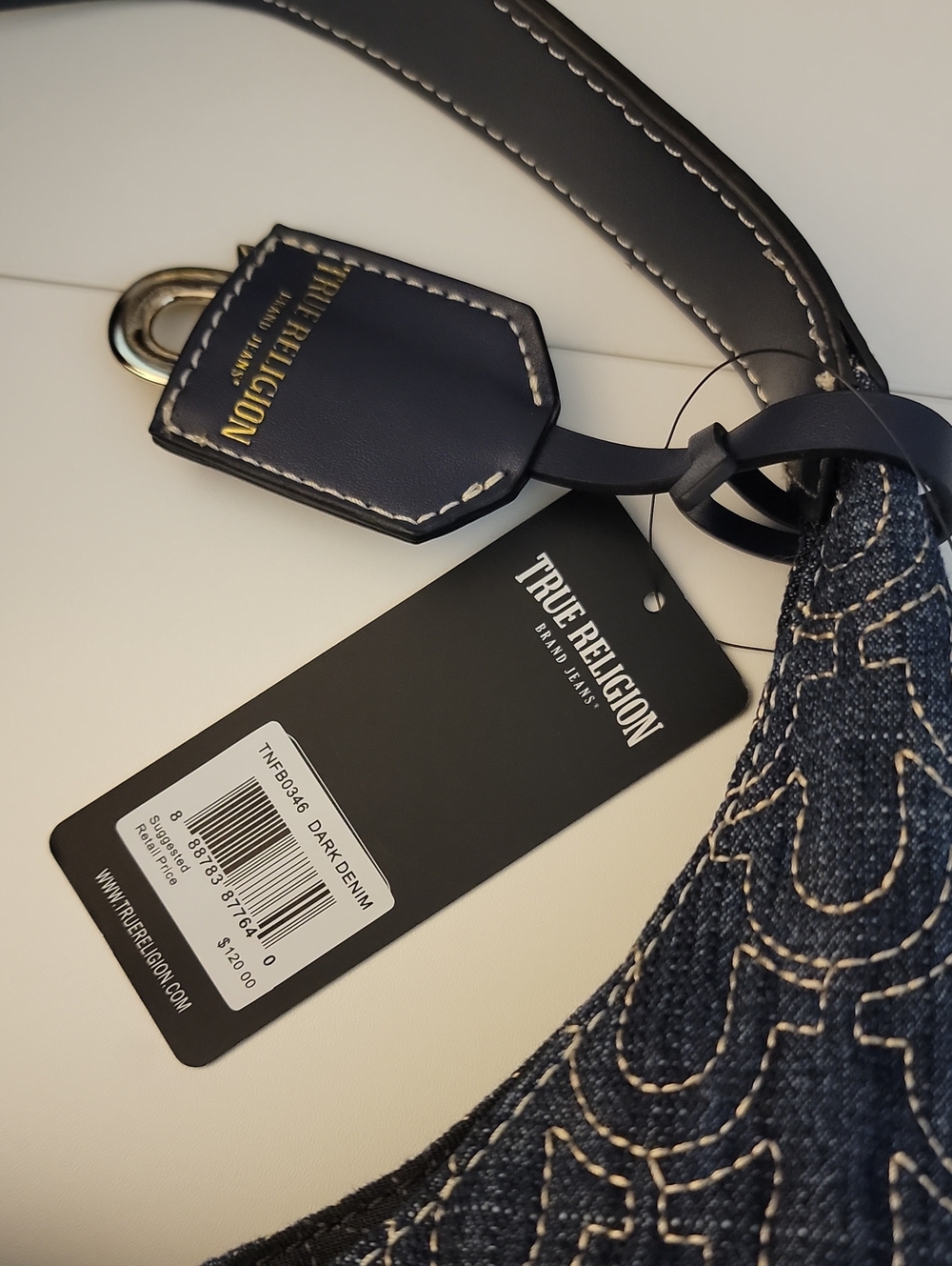 True Religion Navy Denim Hobo Bag with Gold Hardware - Picture 7 of 8